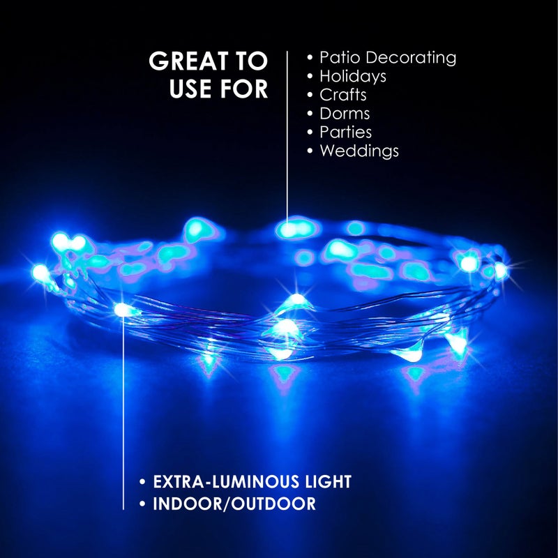 RTGS 2 Sets 20 LEDs Blue Color String Lights Silver Wire Indoor and Outdoor 6.5 Feet Firefly Starry Fairy Lights Battery Powered for DIY, Christmas, Holidays, Party, Bedroom and Centerpieces - Image 4
